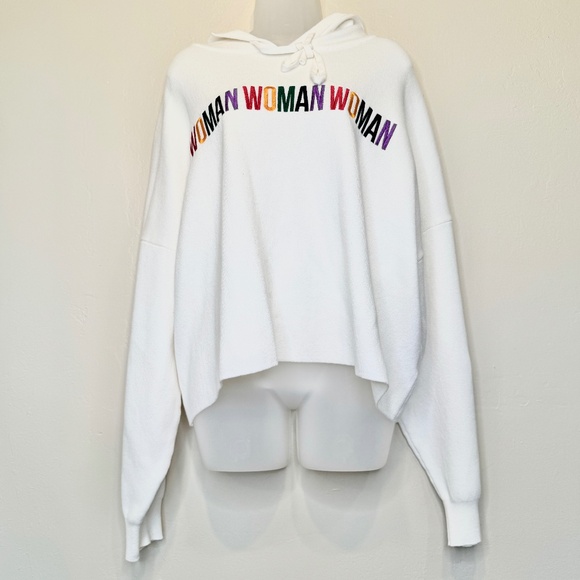 F21 Plus Size Woman Embroidery Empowerment Feminist IWD Knit Sweater Crop Hoodie - Picture 3 of 14